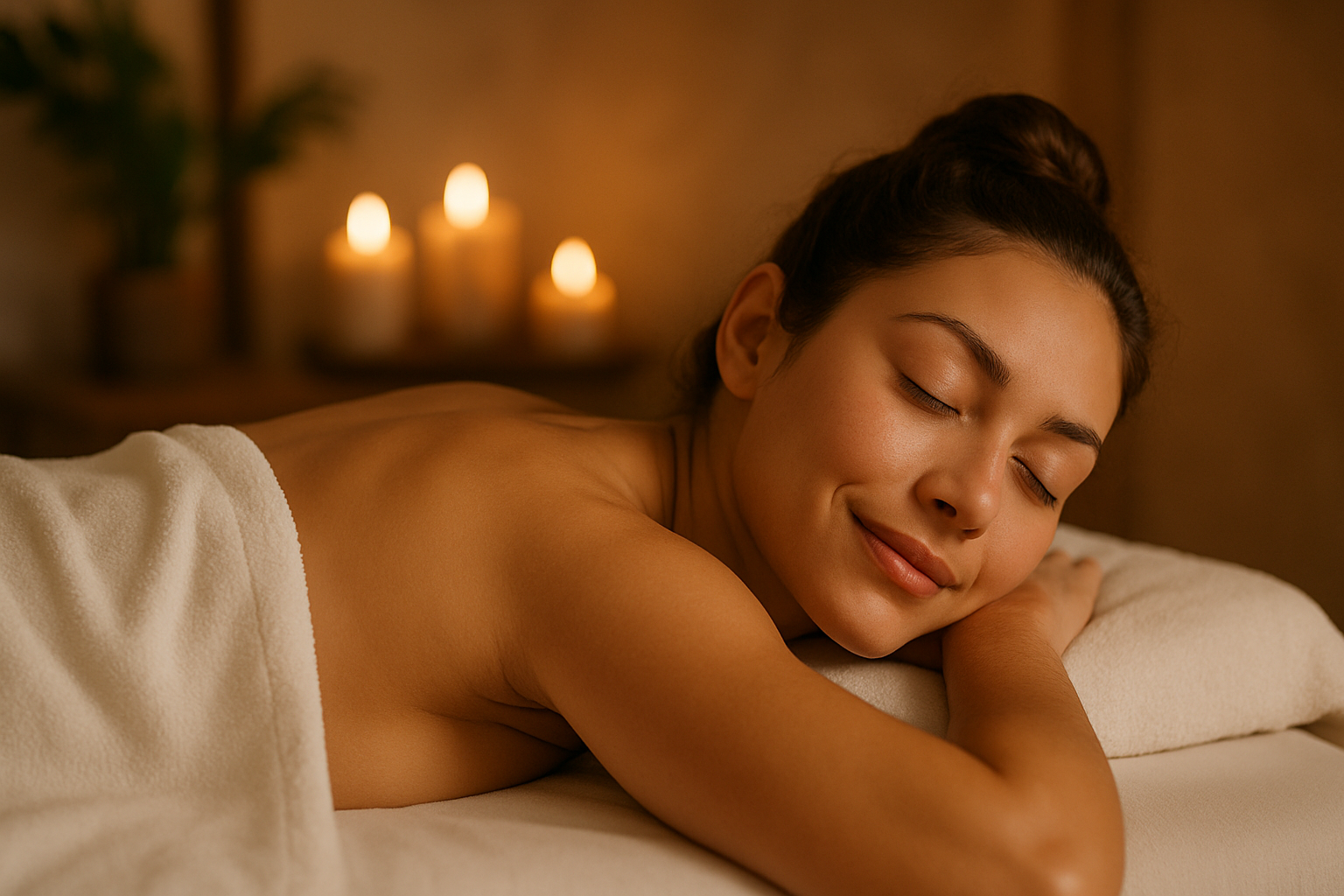 A person that is relaxed from massaging 